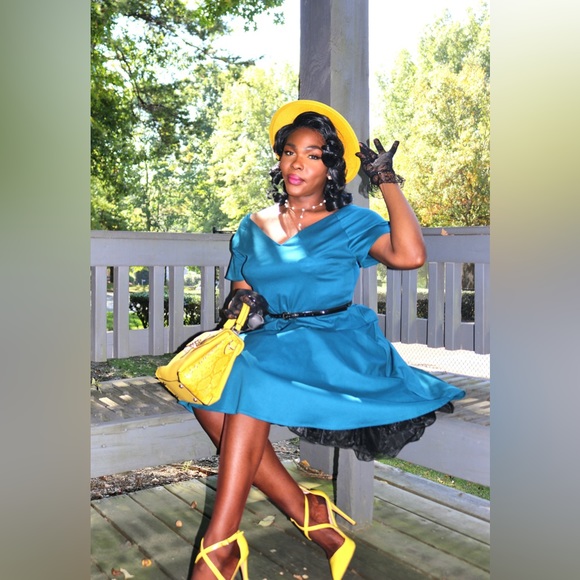 Women 1950s V-Neck Vintage Rockabilly Swing  Dress with Pockets (XXL) - Picture 8 of 9